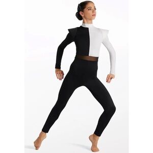 Weissman Showtime | Power Modern Black and White Colorblock Unitard, Size LC